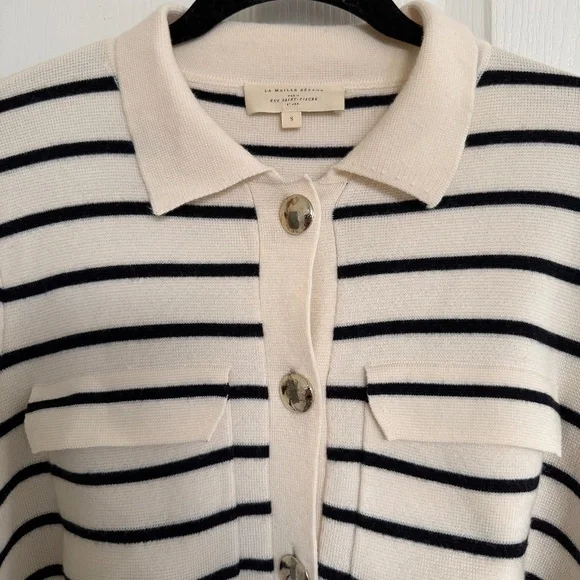 Sezane Betty Cardigan Ecru / Marine. - Size S - Picture 5 of 5